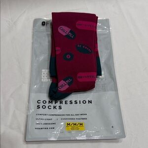 Figs Chill Pill Compression Socks in Pink and Teal